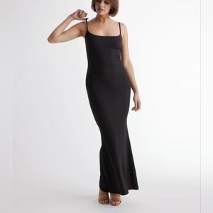 Quince Tencel Rib Knit Maxi Slip Dress Black Medium